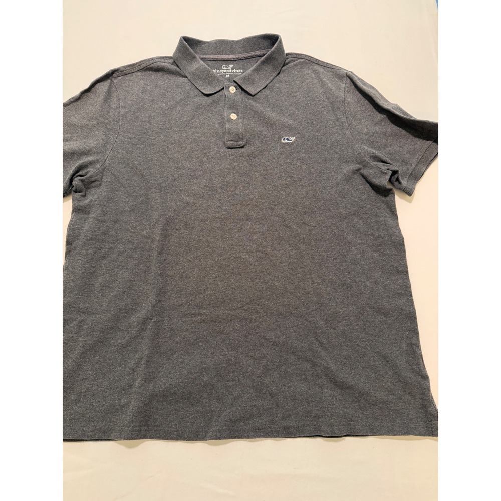 Vineyard Vines Mens Gray Pique Cotton Spandex Whale Logo Short Sleeve Polo M